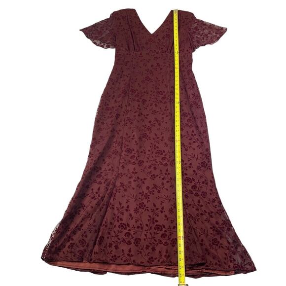 VTG CDC Evening Y2K Floral Emboss Velvet Maxi Dress 10 Burgundy Whimsigoth Vamp - Picture 9 of 13